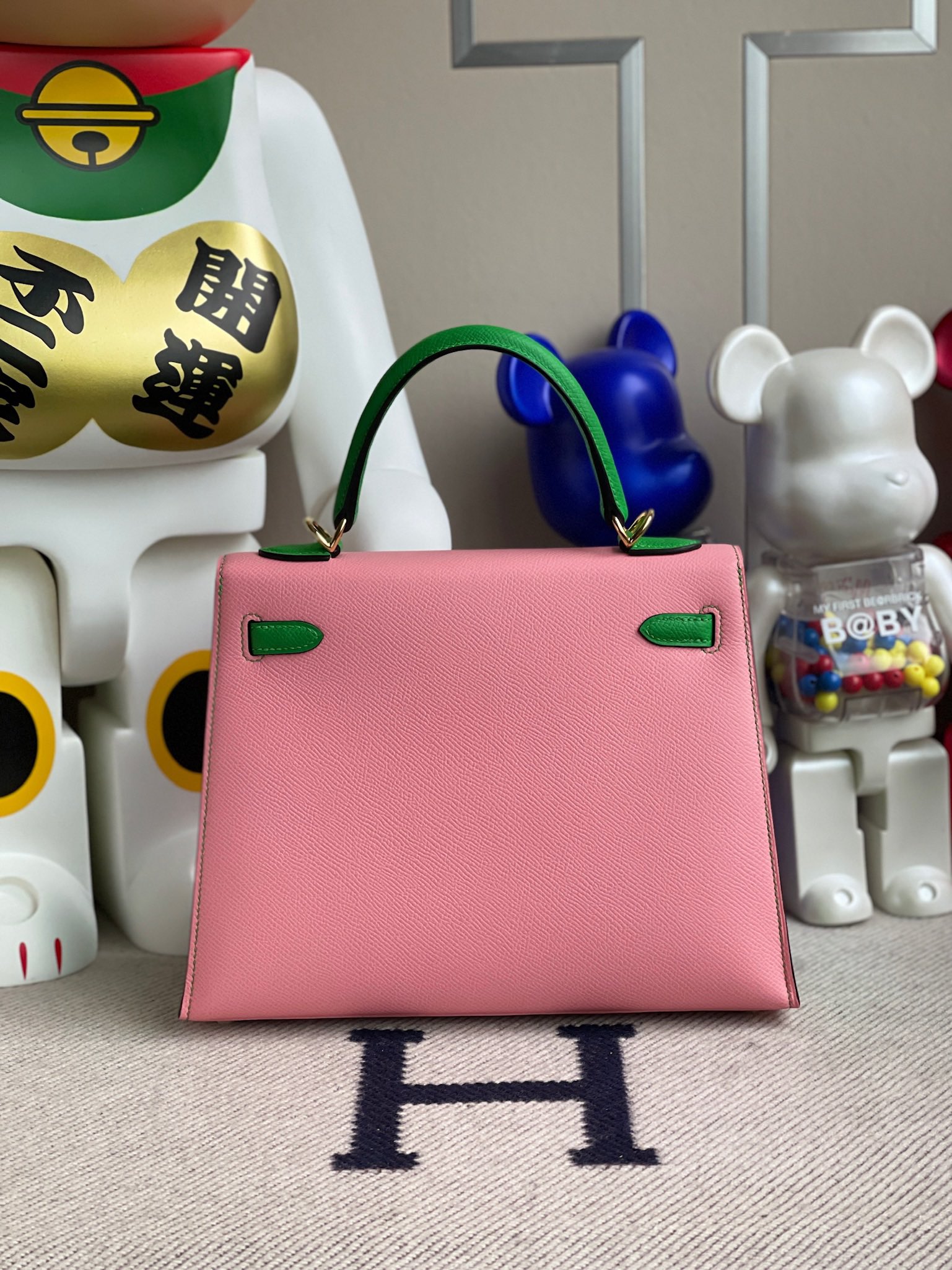 에르메스 켈리백25 핑크 그린 금장 앱송